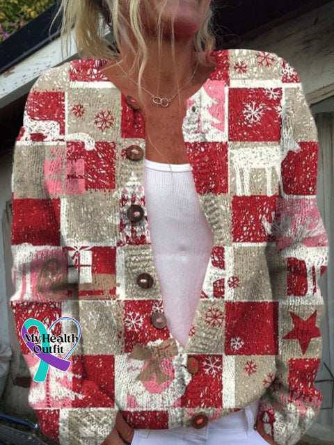 Christmas Tree Gift Print Buttoned Cardigan Sweater Multicolor / S