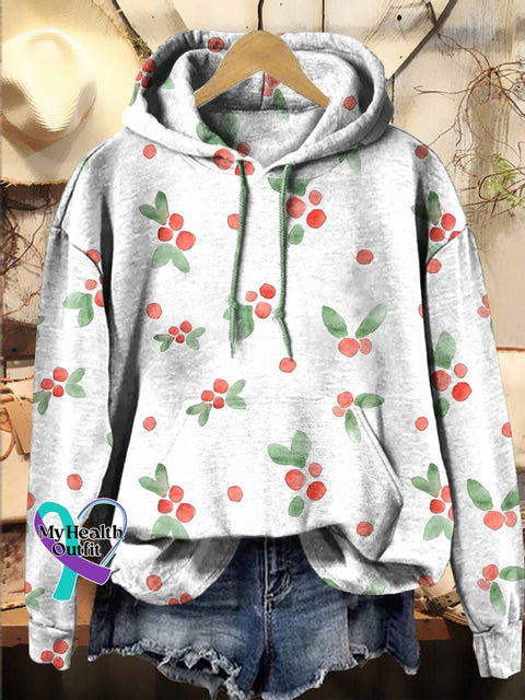 Christmas Tree Holly Hooded Casual Sweatshirt Multicolor / S