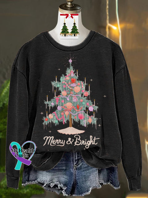 Christmas Tree Lights Decorated Printed Casual Sweatshirt Black / S