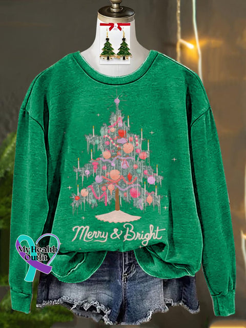 Christmas Tree Lights Decorated Printed Casual Sweatshirt Green / S