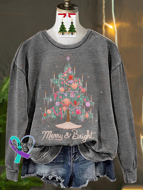 Christmas Tree Lights Decorated Printed Casual Sweatshirt Grey / S
