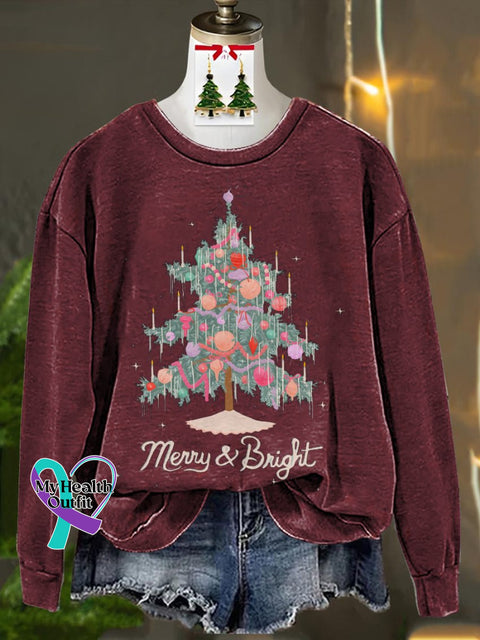 Christmas Tree Lights Decorated Printed Casual Sweatshirt Maroon / S