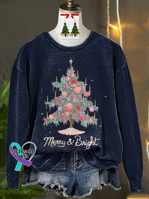 Christmas Tree Lights Decorated Printed Casual Sweatshirt Navyblue / S