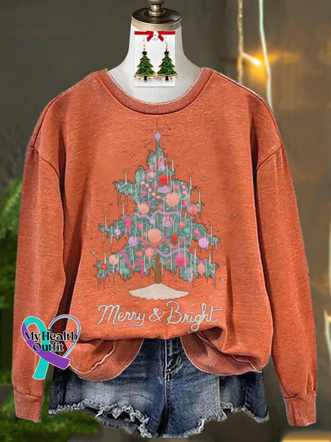 Christmas Tree Lights Decorated Printed Casual Sweatshirt Orange / S