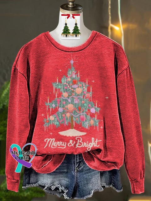 Christmas Tree Lights Decorated Printed Casual Sweatshirt Red / S