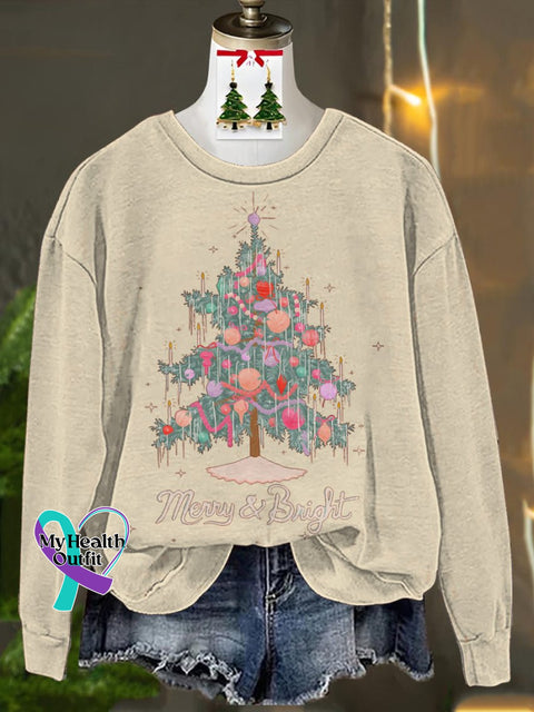 Christmas Tree Lights Decorated Printed Casual Sweatshirt Sand / S