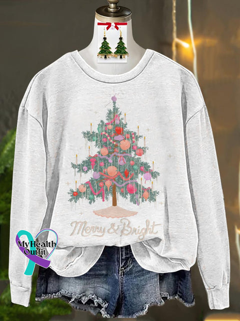 Christmas Tree Lights Decorated Printed Casual Sweatshirt White / S