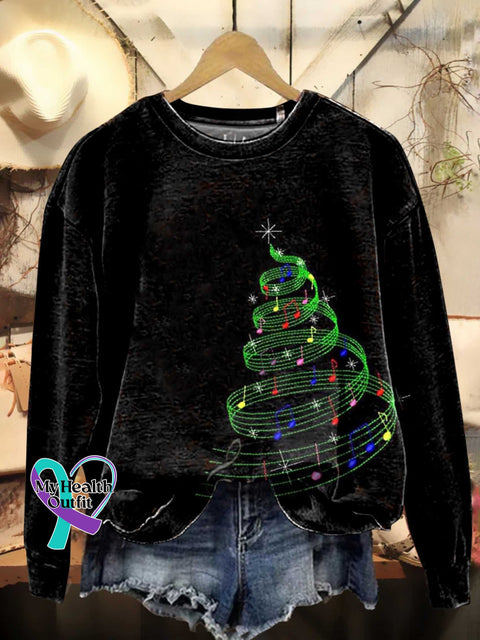 Christmas Tree Musical Notes Casual Sweatshirt Multicolor / S