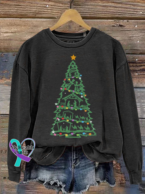 Christmas Tree Nativity Day Angle Faith Print Casual Sweatshirt Black / S