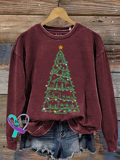 Christmas Tree Nativity Day Angle Faith Print Casual Sweatshirt Maroon / S