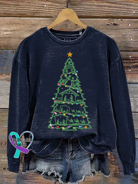 Christmas Tree Nativity Day Angle Faith Print Casual Sweatshirt Navyblue / S
