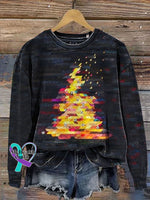 Christmas Tree Patchwork Art Prrint Casual Sweatshirt Multicolor / S