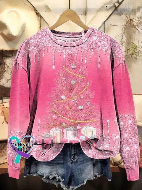 Christmas Tree Pink Glitter Casual Sweatshirt Multicolor / S