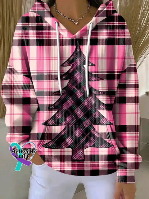Christmas Tree Plaid Print Casual Hoodie Sweatshirt Multicolor / S