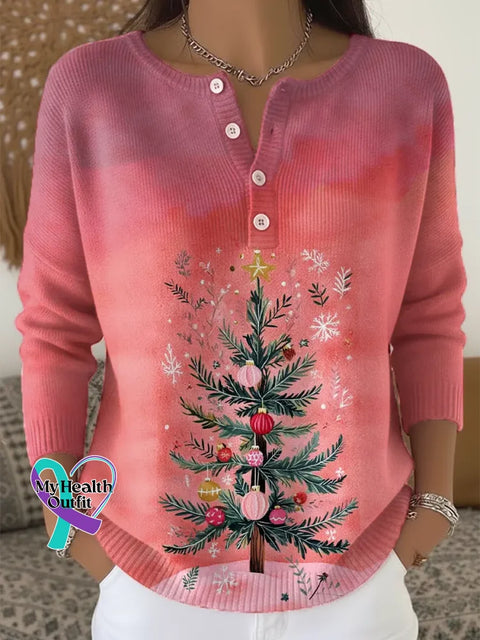 Christmas Tree Print Buttoned Cardigan Sweater Multicolor / S