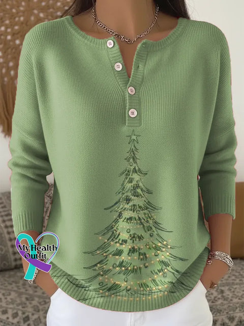 Christmas Tree Print Buttoned Cardigan Sweater Multicolor / S