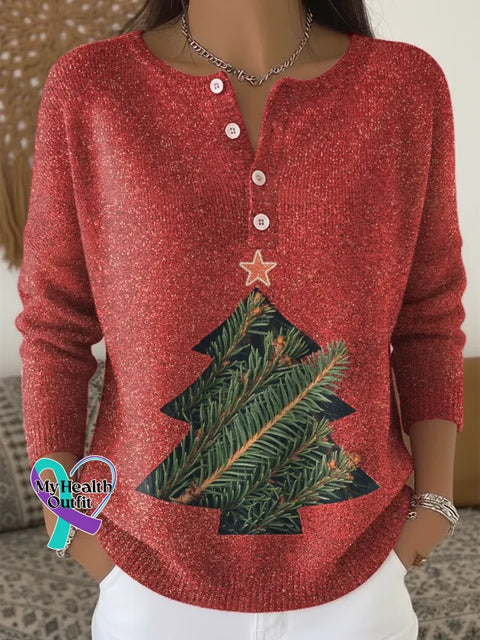 Christmas Tree Print Buttoned Cardigan Sweater Multicolor / S