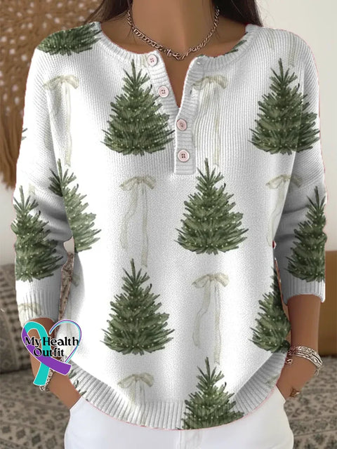 Christmas Tree Print Buttoned Cardigan Sweater Multicolor / S