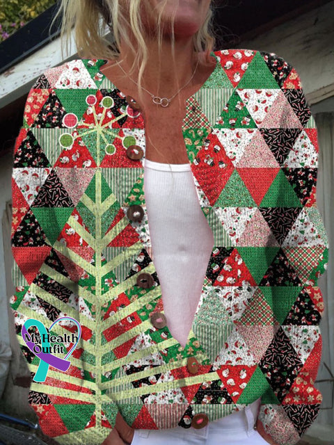 Christmas Tree Print Buttoned Cardigan Sweater Multicolor / S