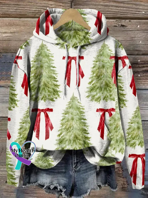 Christmas Tree Print Casual Hoodie Sweatshirt Multicolor / S