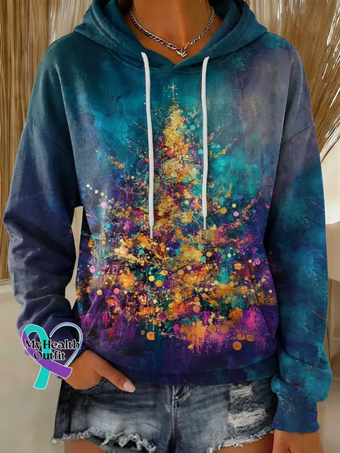 Christmas Tree Print Casual Hoodie Sweatshirt Multicolor / S