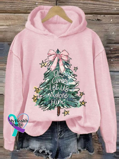 Christmas Tree Print Casual Long Sleeve Hoodie