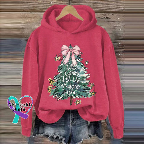 Christmas Tree Print Casual Long Sleeve Hoodie Dark Gray / S