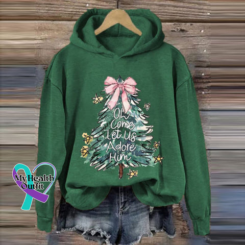 Christmas Tree Print Casual Long Sleeve Hoodie Green / S
