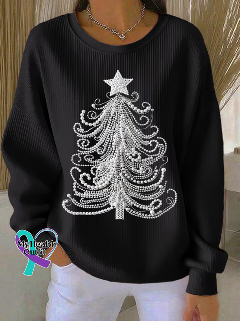 Christmas Tree Print Casual Sweatshirt Black / S