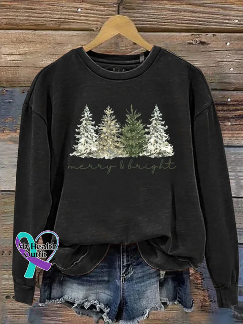 Christmas Tree Print Casual Sweatshirt Black / S