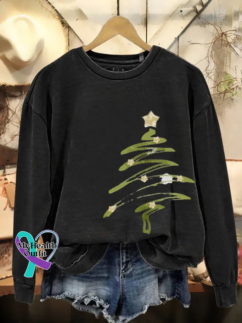 Christmas Tree Print Casual Sweatshirt Black / S
