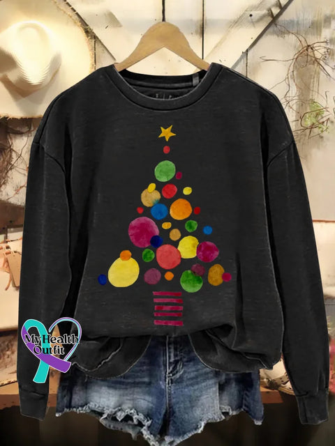 Christmas Tree Print Casual Sweatshirt Black / S