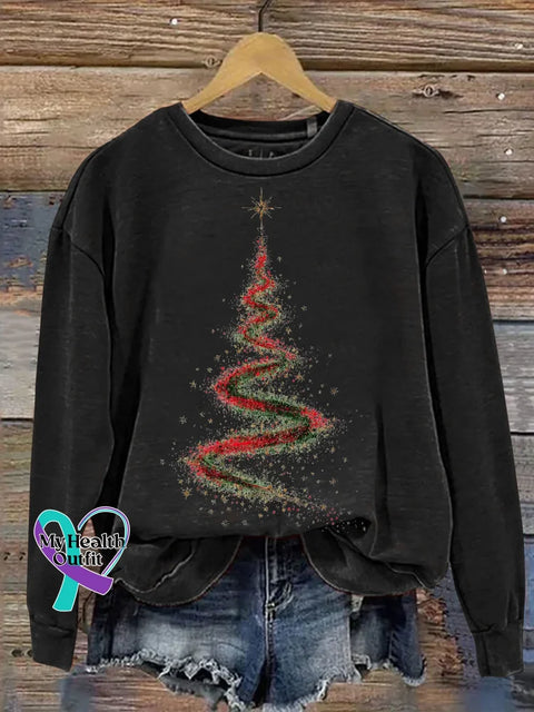 Christmas Tree Print Casual Sweatshirt Black / S