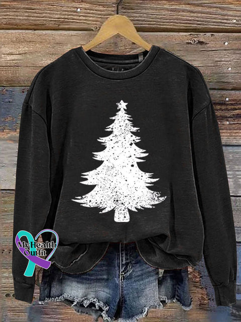 Christmas Tree Print Casual Sweatshirt Black / S