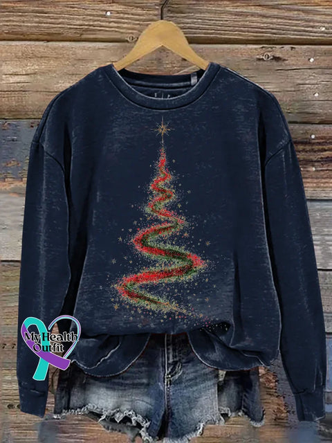 Christmas Tree Print Casual Sweatshirt Blue / S