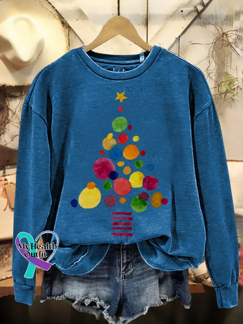 Christmas Tree Print Casual Sweatshirt Blue / S