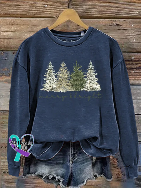 Christmas Tree Print Casual Sweatshirt Blue / S