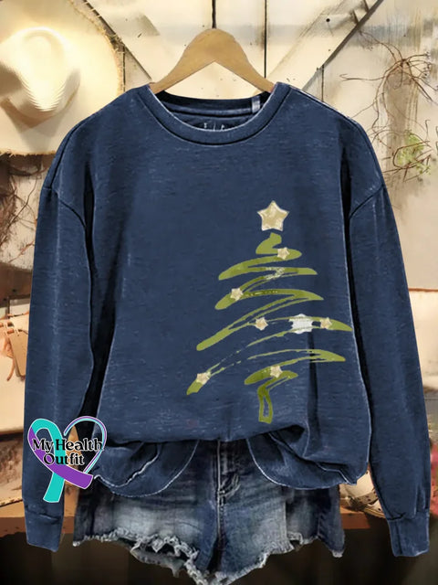 Christmas Tree Print Casual Sweatshirt Blue / S