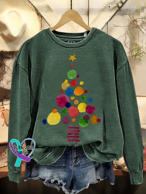 Christmas Tree Print Casual Sweatshirt Green / S