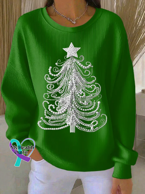 Christmas Tree Print Casual Sweatshirt Green / S