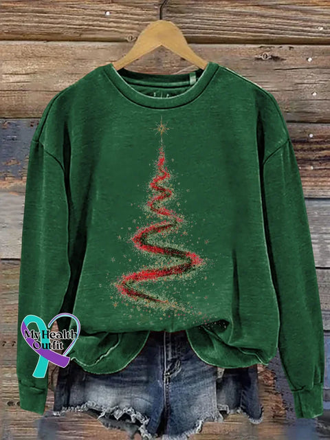 Christmas Tree Print Casual Sweatshirt Green / S