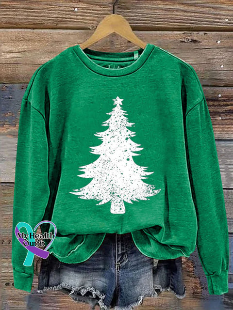 Christmas Tree Print Casual Sweatshirt Green / S
