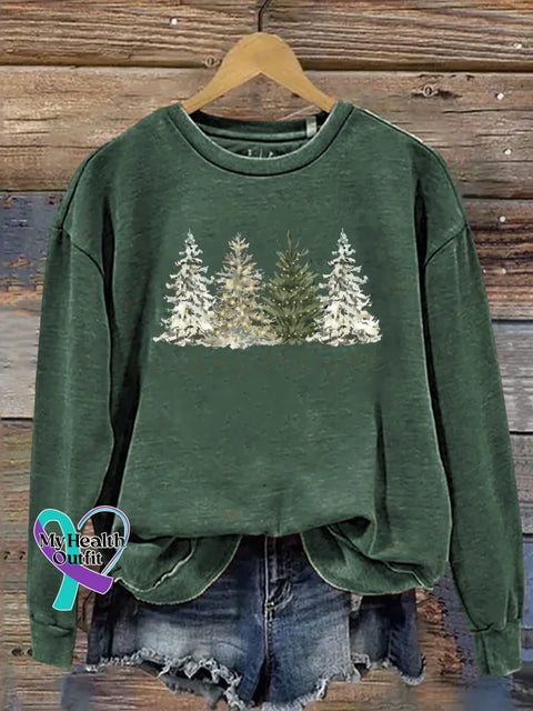 Christmas Tree Print Casual Sweatshirt Green / S