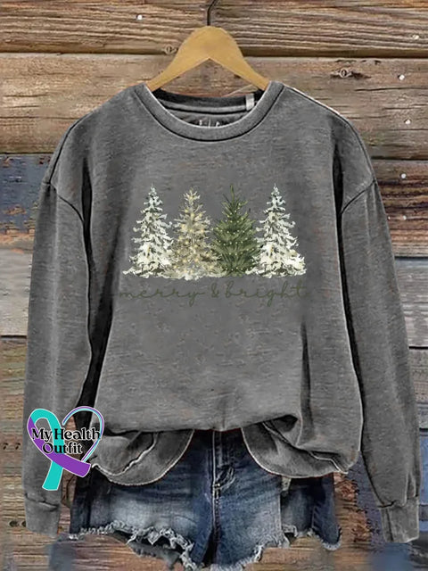 Christmas Tree Print Casual Sweatshirt Grey / S