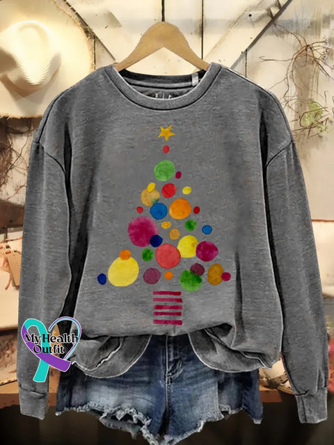 Christmas Tree Print Casual Sweatshirt Grey / S