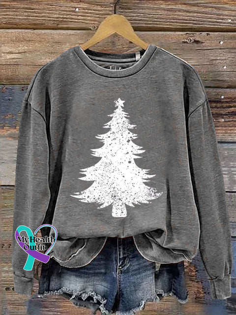 Christmas Tree Print Casual Sweatshirt Grey / S