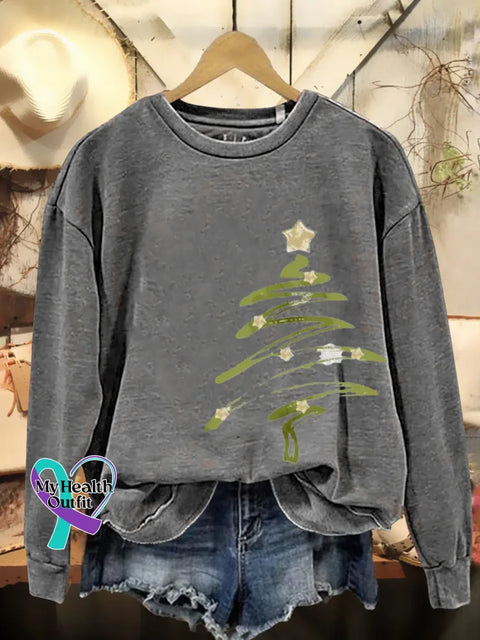 Christmas Tree Print Casual Sweatshirt Grey / S