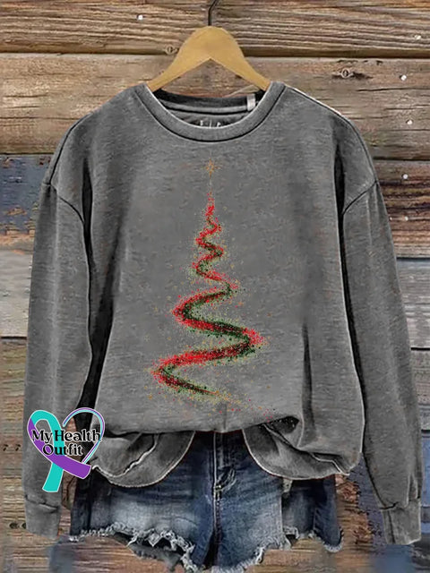 Christmas Tree Print Casual Sweatshirt Grey / S