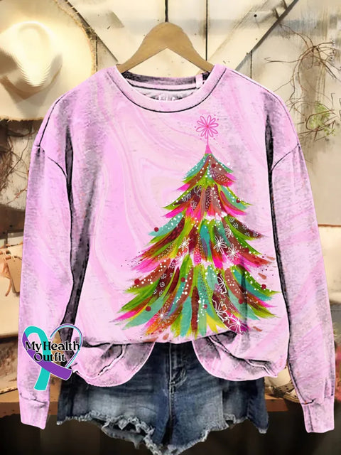 Christmas Tree Print Casual Sweatshirt Multicolor / S