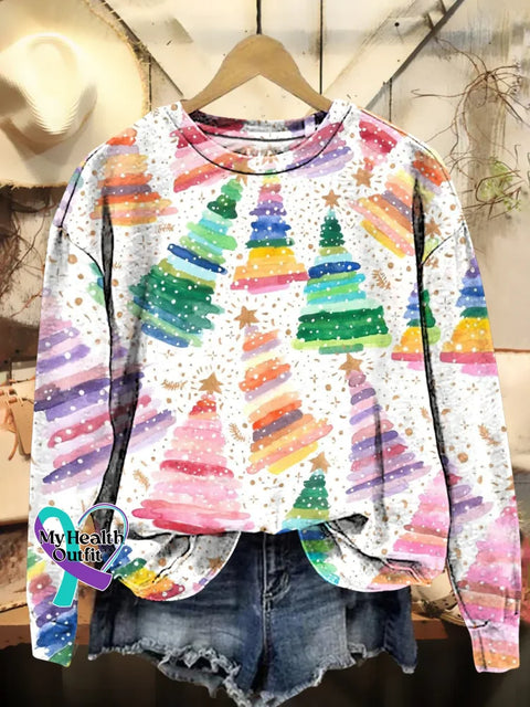 Christmas Tree Print Casual Sweatshirt Multicolor / S